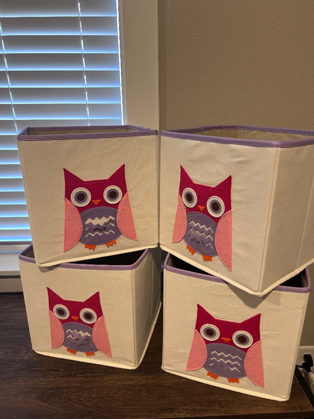 Whitmore Kids Canvas Collapsible Cube 10x10x10 Pink Owl - x4